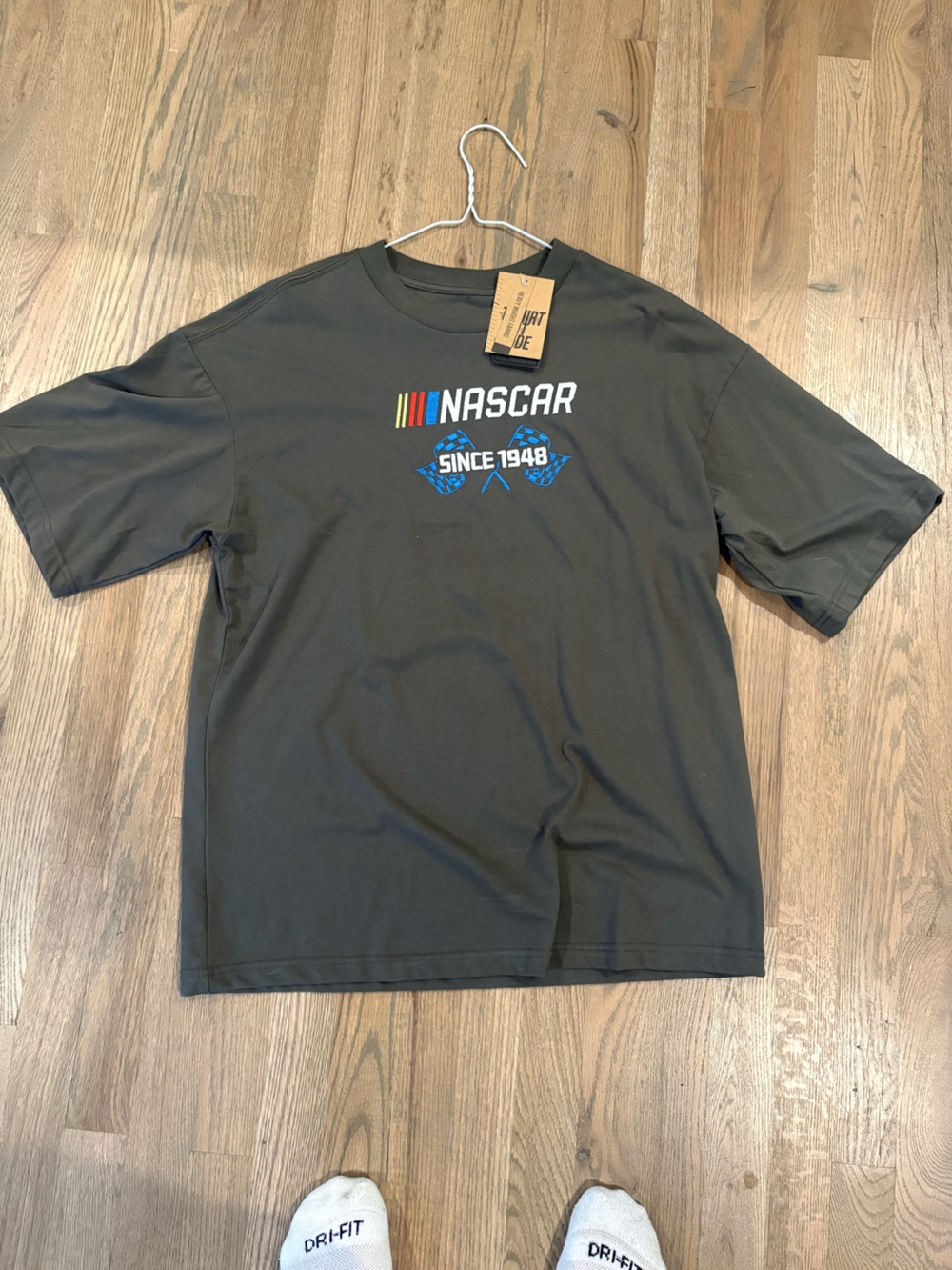 Nascar Tee with Multicolor Embroidered Stripe Logo NEW